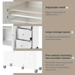 52.7 In. W Mobile Kitchen Island With Drop Leaf Wood Top, Spice Rack And Locking Wheels-ModernLuxe 18 52.7 In. W Mobile Kitchen Island With Drop Leaf Wood Top, Spice Rack And Locking Wheels-ModernLuxe -Luxe Furniture Sale GUEST c5b50f18 273a 4f15 bd75 f9579bbb7531