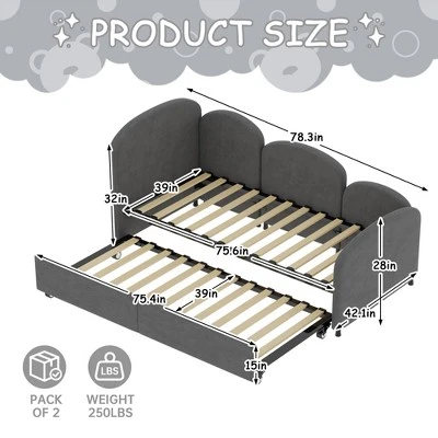 ModernLuxe Twin Size Velvet Upholstered Daybed with Trundle - Flower Shape Bed Frame 4 ModernLuxe Twin Size Velvet Upholstered Daybed with Trundle - Flower Shape Bed Frame - Image 2