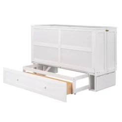 Queen Size Mobile Murphy Bed With Drawer And Little Shelves On Each Side, White - ModernLuxe -Luxe Furniture Sale GUEST c63a2695 8d5c 4ee8 bc3d 9e472f3c47f6