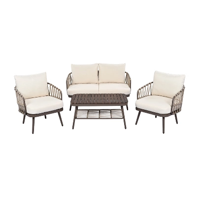 ModernLuxe 4-Piece Patio Conversation Set with Acacia Wood Coffee Table 5 ModernLuxe 4-Piece Patio Conversation Set with Acacia Wood Coffee Table - Image 3