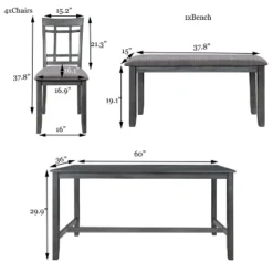 6-Piece Farmhouse Rustic Wooden Dining Table Set With 4 Chairs And Bench, Antique Gray - ModernLuxe 13 6-Piece Farmhouse Rustic Wooden Dining Table Set With 4 Chairs And Bench, Antique Gray - ModernLuxe -Luxe Furniture Sale GUEST c6c14f54 7f5a 4514 95f0 6bb5478a4b53