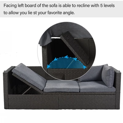 ModernLuxe Outdoor Patio Rectangular Daybed with Retractable Canopy and 2 Ottomans 13 ModernLuxe Outdoor Patio Rectangular Daybed with Retractable Canopy and 2 Ottomans - Image 11