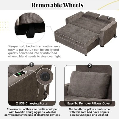 ModernLuxe 61.42" Velvet Pull-Out Sleeper Sofa Bed with Dual USB Ports 8 ModernLuxe 61.42" Velvet Pull-Out Sleeper Sofa Bed with Dual USB Ports - Image 6