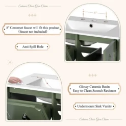 ModernLuxe 30" Retro-Style Freestanding Bathroom Vanity with Ceramic Sink - Green -Luxe Furniture Sale GUEST c71b1e4f 3e8d 467b b9c4 057feff5e764