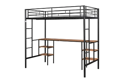 ModernLuxe Metal Twin Size Low Loft Bed with Integrated Desk and Storage Shelves 7 ModernLuxe Metal Twin Size Low Loft Bed with Integrated Desk and Storage Shelves - Image 5