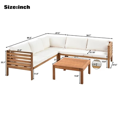 ModernLuxe Japanese-Style Acacia Wood Outdoor Sofa Set with Coffee Table 4 ModernLuxe Japanese-Style Acacia Wood Outdoor Sofa Set with Coffee Table - Image 2