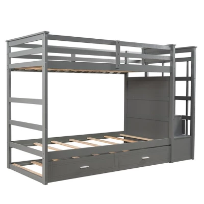 ModernLuxe Twin Over Twin Wood Bunk Bed with 4 Drawers, Trundle and Staircase 7 ModernLuxe Twin Over Twin Wood Bunk Bed with 4 Drawers, Trundle and Staircase - Image 5