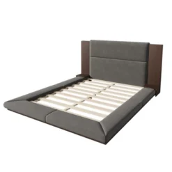 Queen/King Size Floor Upholstered Platform Bed Frame With Upholstered Headboard And Bedside Table, No Box Spring Needed, Grey-ModernLuxe -Luxe Furniture Sale GUEST c93ae525 500c 4327 aa26 67b6f747942d