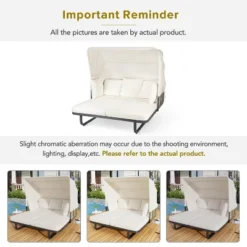 57"W Outdoor Daybed Sunbed, Patio Rattan Chaise Lounge With Canopy, Detachable Pillows For Patio, Backyard, Pool -ModernLuxe 23 57"W Outdoor Daybed Sunbed, Patio Rattan Chaise Lounge With Canopy, Detachable Pillows For Patio, Backyard, Pool -ModernLuxe -Luxe Furniture Sale GUEST c9ce5142 8a58 413b 9c87 b9c2e507c897