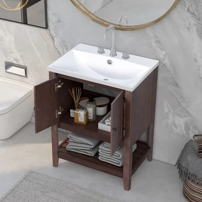 24" Modern Stylish Bathroom Vanity With Porcelain Sink And Open Shelves - ModernLuxe 3 24" Modern Stylish Bathroom Vanity With Porcelain Sink And Open Shelves - ModernLuxe