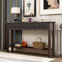 ModernLuxe 60" Rustic Solid Wood Console Table with 4 Drawers & Open Shelf -Luxe Furniture Sale GUEST ca514eff 15b3 4a48 b5bc 016c775d2d49