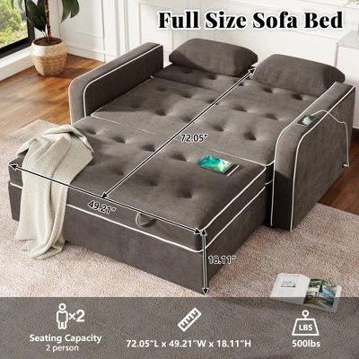 ModernLuxe 61.42" Velvet Pull-Out Sleeper Sofa Bed with Dual USB Ports 6 ModernLuxe 61.42" Velvet Pull-Out Sleeper Sofa Bed with Dual USB Ports - Image 4