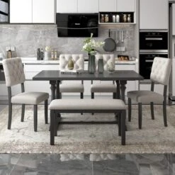 ModernLuxe 6-Piece Dining Table Set with 4 Chairs and Upholstered Bench