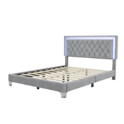Queen Size Velvet Upholstered Platform Bed Frame With LED Lights And Tufted Headboard-ModernLuxe 12 Queen Size Velvet Upholstered Platform Bed Frame With LED Lights And Tufted Headboard-ModernLuxe -Luxe Furniture Sale GUEST cb1950e7 2ef2 4bdf bbd1 a42285dd785a