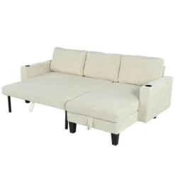 82.5"W Modern L-Shaped Sectional Sofa With Storage Chaise, Cup Holders And USB Ports, Corduroy Upholstered Fabric Sofa Couch - ModernLuxe -Luxe Furniture Sale GUEST cb284931 2d8a 4657 9ce6 b48d733675e7