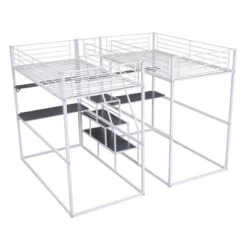 ModernLuxe Double Twin Over Twin Metal Bunk Bed with Desks and Storage Staircase -Luxe Furniture Sale GUEST cb7dec0d d31f 4a75 bd93 606371d3e607