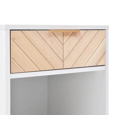 Nightstand With USB Charging Ports, End Table With 1 Drawer And Metal Legs, White+Natural Finish-ModernLuxe 8 Nightstand With USB Charging Ports, End Table With 1 Drawer And Metal Legs, White+Natural Finish-ModernLuxe - Image 6