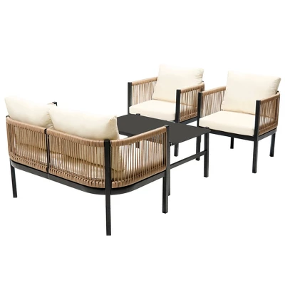 ModernLuxe 4-Piece Rattan Wicker Outdoor Patio Sofa Set with Tempered Glass Table 6 ModernLuxe 4-Piece Rattan Wicker Outdoor Patio Sofa Set with Tempered Glass Table - Image 4
