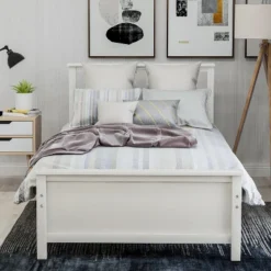 ModernLuxe Twin Wood Platform Bed with Headboard, Footboard, and Slat Support