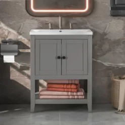 24" Modern Stylish Bathroom Vanity With Porcelain Sink And Open Shelves - ModernLuxe 22 24" Modern Stylish Bathroom Vanity With Porcelain Sink And Open Shelves - ModernLuxe -Luxe Furniture Sale GUEST ccc62b2d b49e 4cb3 9b82 3c036fe76d5f