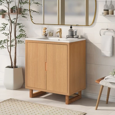 30" Bathroom Vanity Set With Sink, Combo Bathroom Storage Cabinet, Natural-ModernLuxe 3 30" Bathroom Vanity Set With Sink, Combo Bathroom Storage Cabinet, Natural-ModernLuxe