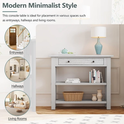 ModernLuxe 36-Inch Retro Entryway Table with Drawer and 2-Tier Storage Shelves 11 ModernLuxe 36-Inch Retro Entryway Table with Drawer and 2-Tier Storage Shelves - Image 9