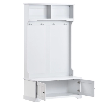 3-in-1 Design Hall Tree Entryway Bench With Shelves Cabinet And Four Hooks-ModernLuxe 10 3-in-1 Design Hall Tree Entryway Bench With Shelves Cabinet And Four Hooks-ModernLuxe - Image 8