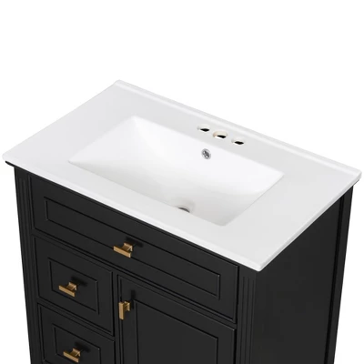 30" Bathroom Vanity With Ceramic Sink, Flip Drawer, 2 Storage Drawers & Adjustable Shelf, Compact Freestanding Vanity Cabinet - 15 30" Bathroom Vanity With Ceramic Sink, Flip Drawer, 2 Storage Drawers & Adjustable Shelf, Compact Freestanding Vanity Cabinet - - Image 13