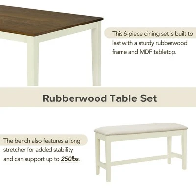 ModernLuxe 6-Piece Solid Wood Dining Set with Upholstered Chairs and Bench 6 ModernLuxe 6-Piece Solid Wood Dining Set with Upholstered Chairs and Bench - Image 4