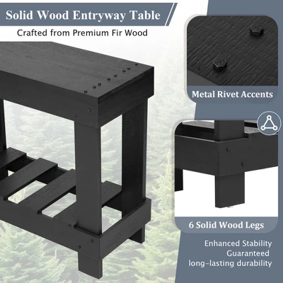 63" Vintage Console Table, Solid Fir Wood Entryway Table With 6 Legs, 4.5" Thick Desktop & Metal Rivet Decor For Living Room - ModernLuxe 6 63" Vintage Console Table, Solid Fir Wood Entryway Table With 6 Legs, 4.5" Thick Desktop & Metal Rivet Decor For Living Room - ModernLuxe - Image 4