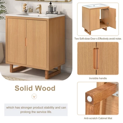 30" Bathroom Vanity Set With Sink, Combo Bathroom Storage Cabinet, Natural-ModernLuxe 6 30" Bathroom Vanity Set With Sink, Combo Bathroom Storage Cabinet, Natural-ModernLuxe - Image 4