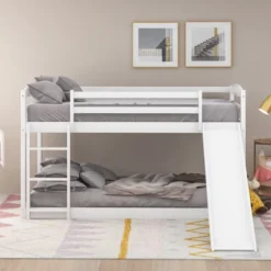 ModernLuxe Twin Over Twin Bunk Bed with Convertible Slide and Ladder