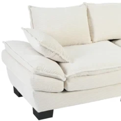 85.4"W Curved Sofa Couch, Corduroy Upholstered Wooden 3 Seater Sofa With 2 Throw Pillows 4S -ModernLuxe -Luxe Furniture Sale GUEST d08c4638 1cee 484e be84 06da219c227d