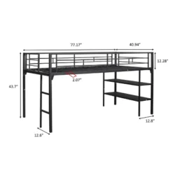 ModernLuxe Metal Twin Size Low Loft Bed with Storage Shelf and Integrated Stairs, Black -Luxe Furniture Sale GUEST d09036d9 697b 4776 b44a c06c65cee3df