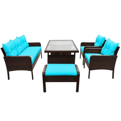 ModernLuxe 6-Piece Outdoor Wicker Conversation Set with Premium Cushions and Dining Table 3 ModernLuxe 6-Piece Outdoor Wicker Conversation Set with Premium Cushions and Dining Table