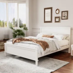 ModernLuxe Mid-Century Platform Bed Frame with Headboard and Wood Slat Support