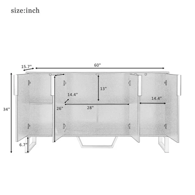 Modern Buffet Sideboard Cabinet With Metal Handles & Legs And Adjustable Shelves-ModernLuxe 4 Modern Buffet Sideboard Cabinet With Metal Handles & Legs And Adjustable Shelves-ModernLuxe - Image 2