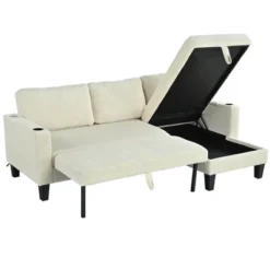82.5"W Modern L-Shaped Sectional Sofa With Storage Chaise, Cup Holders And USB Ports, Corduroy Upholstered Fabric Sofa Couch - ModernLuxe -Luxe Furniture Sale GUEST d3a3460d 861f 4e6a 9ee0 5003cc9de6fb