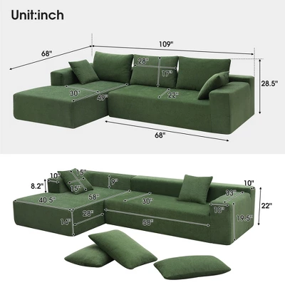 109" Upholstered Modular Sectional Sofa Couch Set, L Shape Free Combination Sleeper Sofa With Pillows- ModernLuxe 4 109" Upholstered Modular Sectional Sofa Couch Set, L Shape Free Combination Sleeper Sofa With Pillows- ModernLuxe - Image 2