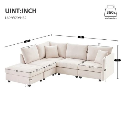 ModernLuxe 89" Modern L-Shaped 5-Seat Sectional Sofa with Convertible Ottoman 4 ModernLuxe 89" Modern L-Shaped 5-Seat Sectional Sofa with Convertible Ottoman - Image 2