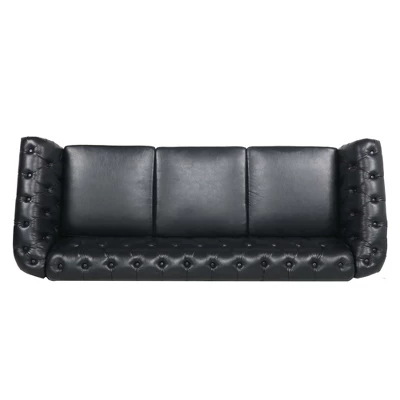 ModernLuxe 84.65" Chesterfield 3-Seater Upholstered Sofa - Tufted Scrolled Arm Couch 10 ModernLuxe 84.65" Chesterfield 3-Seater Upholstered Sofa - Tufted Scrolled Arm Couch - Image 8