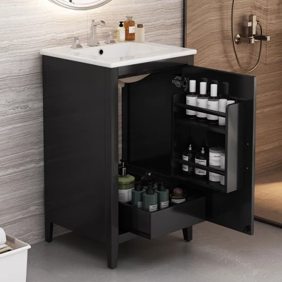20"W Bathroom Vanity With Sink, Multi-Functional Bathroom Cabinet With Door Shelf, Drawer And Soft-closing Door -ModernLuxe 3 20"W Bathroom Vanity With Sink, Multi-Functional Bathroom Cabinet With Door Shelf, Drawer And Soft-closing Door -ModernLuxe