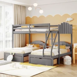 ModernLuxe Triple Bunk Bed - Full Over Twin & Twin with Storage Drawers