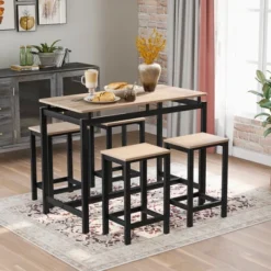 Modernluxe 5-Piece Kitchen Counter Height Table Set With 4 Chairs-Industrial