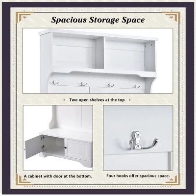 3-in-1 Design Hall Tree Entryway Bench With Shelves Cabinet And Four Hooks-ModernLuxe 7 3-in-1 Design Hall Tree Entryway Bench With Shelves Cabinet And Four Hooks-ModernLuxe - Image 5