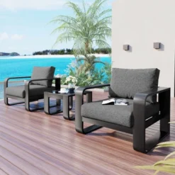 ModernLuxe 3-Piece Gray Aluminum Outdoor Conversation Set with Ultra-Thick Cushions -Luxe Furniture Sale GUEST d76d7aed 9863 492c 924c 854f61623fe7