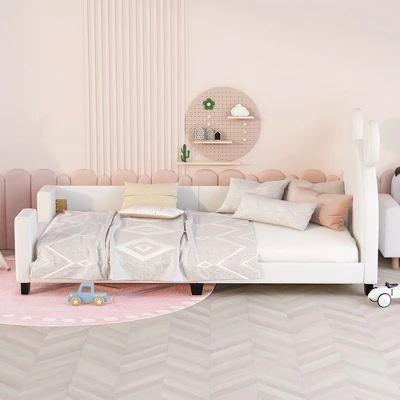 Twin Size Upholstered Daybed With Cartoon Ears Shaped Headboard-ModernLuxe 3 Twin Size Upholstered Daybed With Cartoon Ears Shaped Headboard-ModernLuxe
