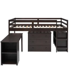 ModernLuxe Low Twin Loft Bed with Rolling Desk and Storage Cabinet
