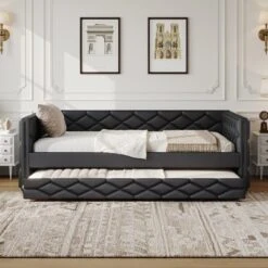 ModernLuxe Full XL Upholstered Daybed with Trundle and App-Controlled LED Lights
