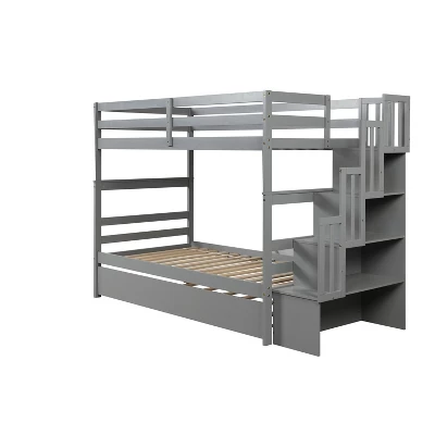 ModernLuxe Twin Over Twin Bunk Bed with Trundle, Stairs, and Storage Shelves 8 ModernLuxe Twin Over Twin Bunk Bed with Trundle, Stairs, and Storage Shelves - Image 6